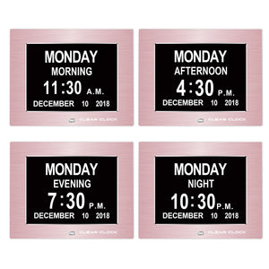 Clear Clock Digital Memory Loss Calendar Day Clock With Optional Day Cycle Mode Metal Frame (Rose)