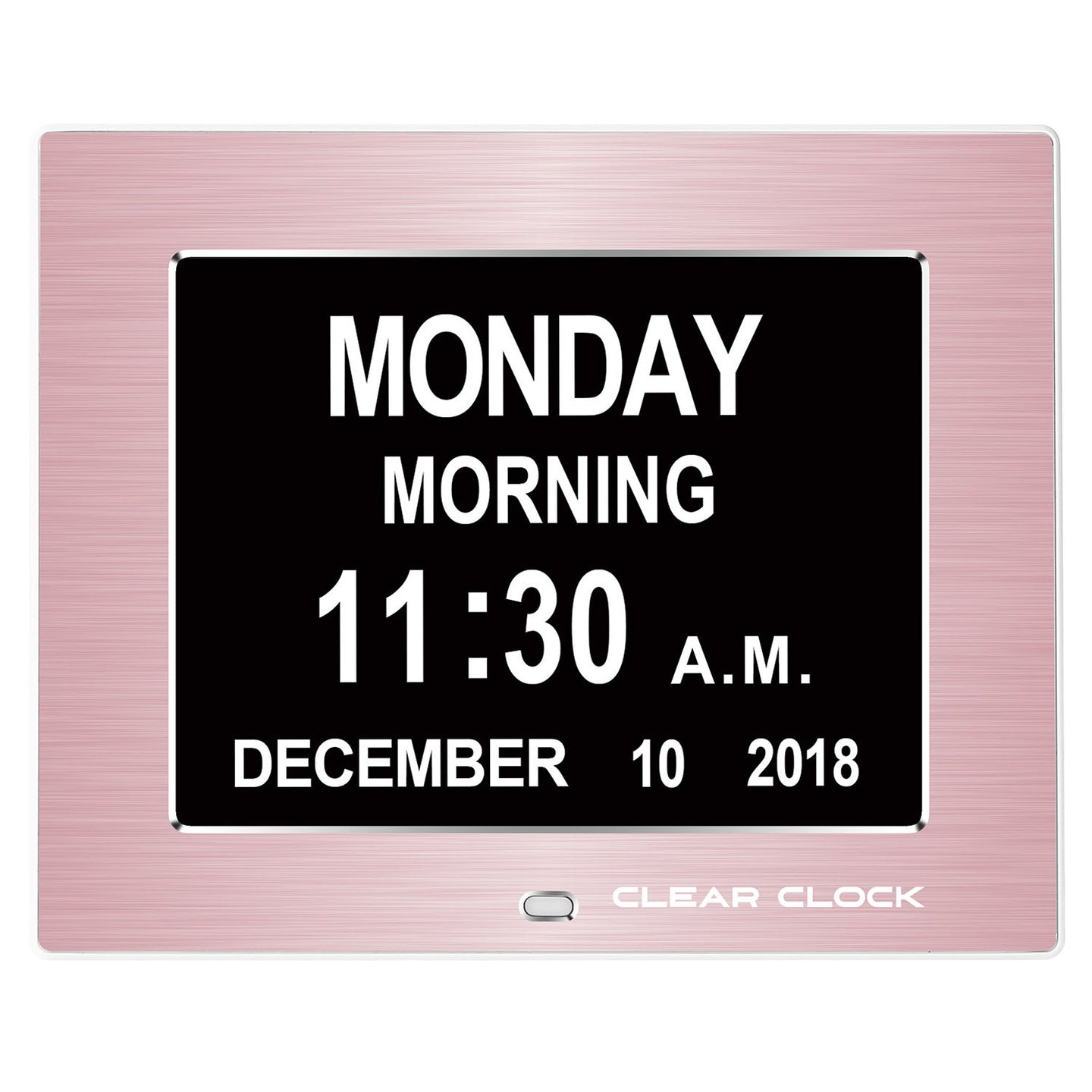 Clear Clock Digital Memory Loss Calendar Day Clock With Optional Day Cycle Mode Metal Frame (Rose)